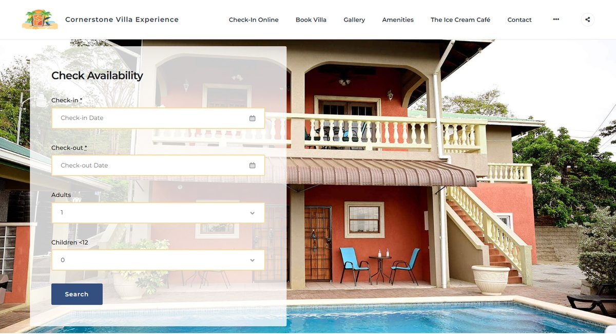 Cornerstone Tobago villa booking website homepage