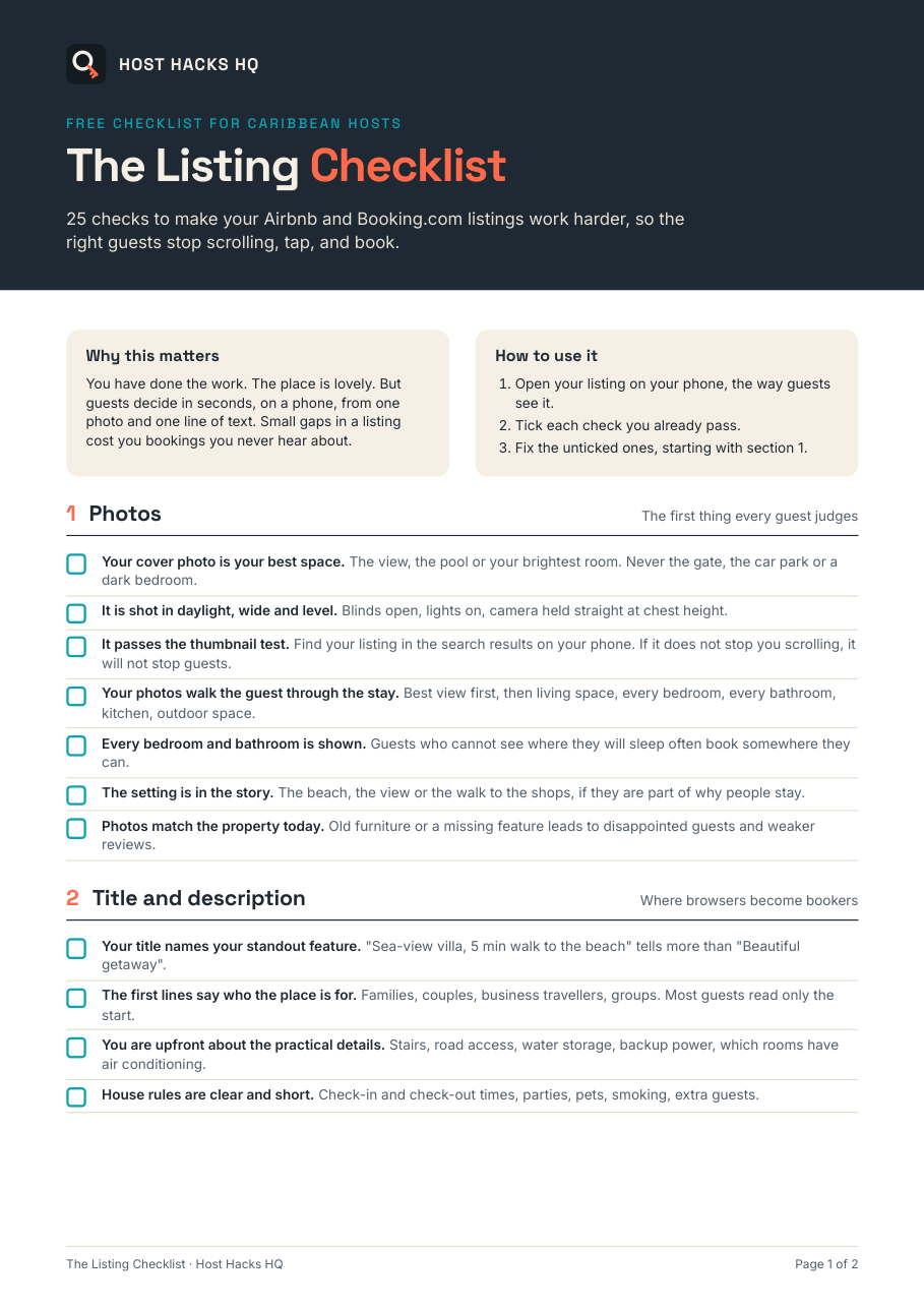 Cover of The Listing Checklist: 25 checks for Airbnb and Booking.com listings